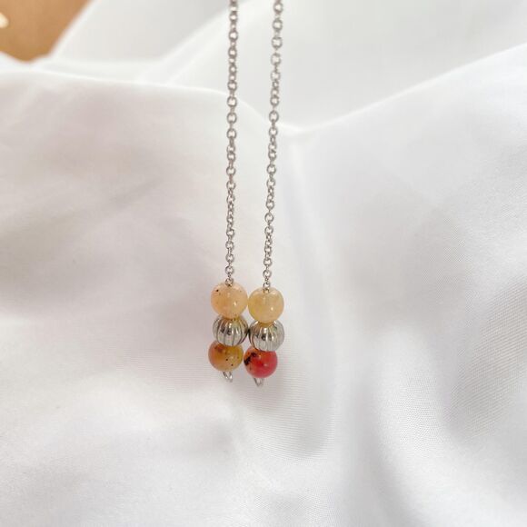 Handmade Silver Threader Earrings with Peach Pink Silver Beads - Picture 3 of 4